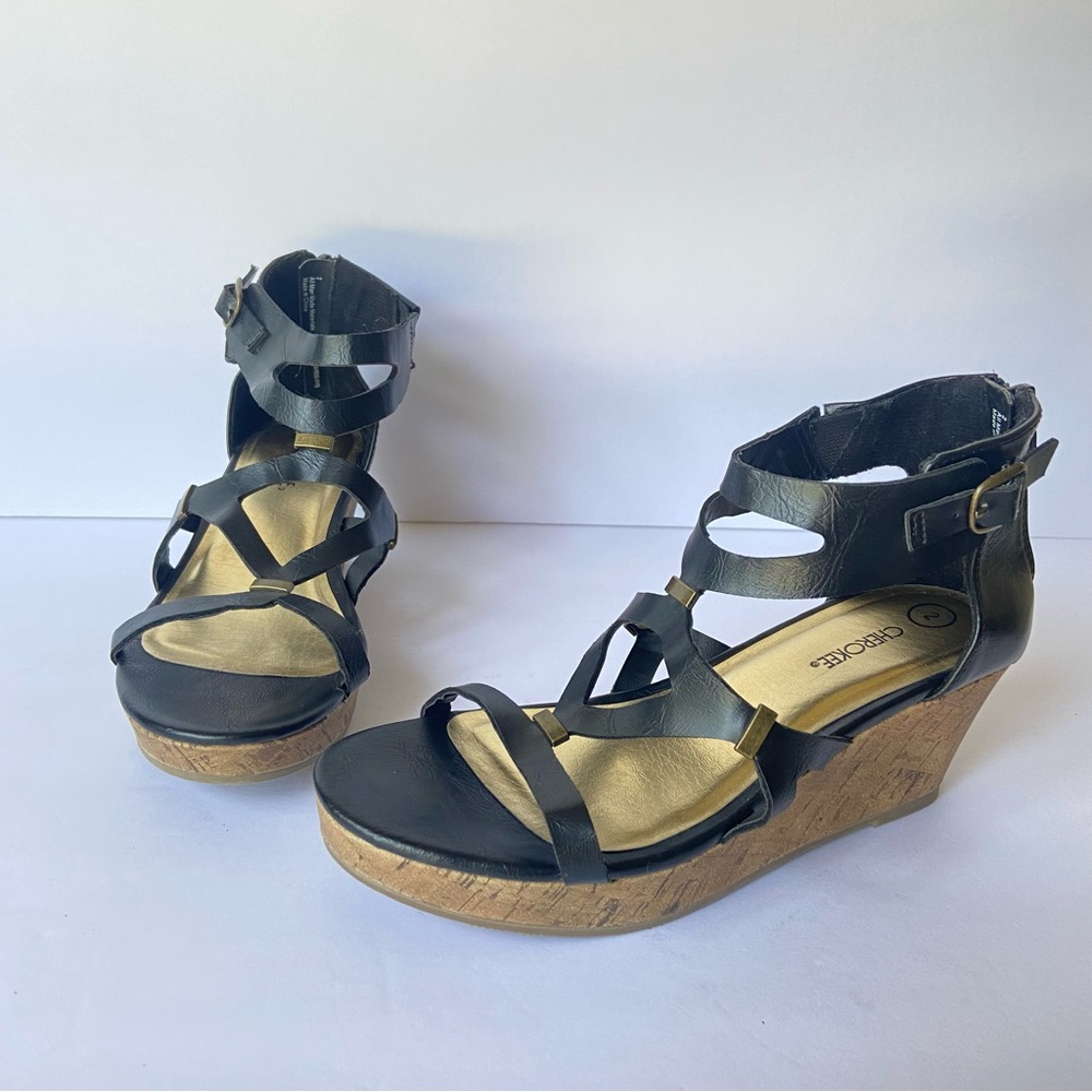 Cherokee Black Wedge Sandals Kids Size 2